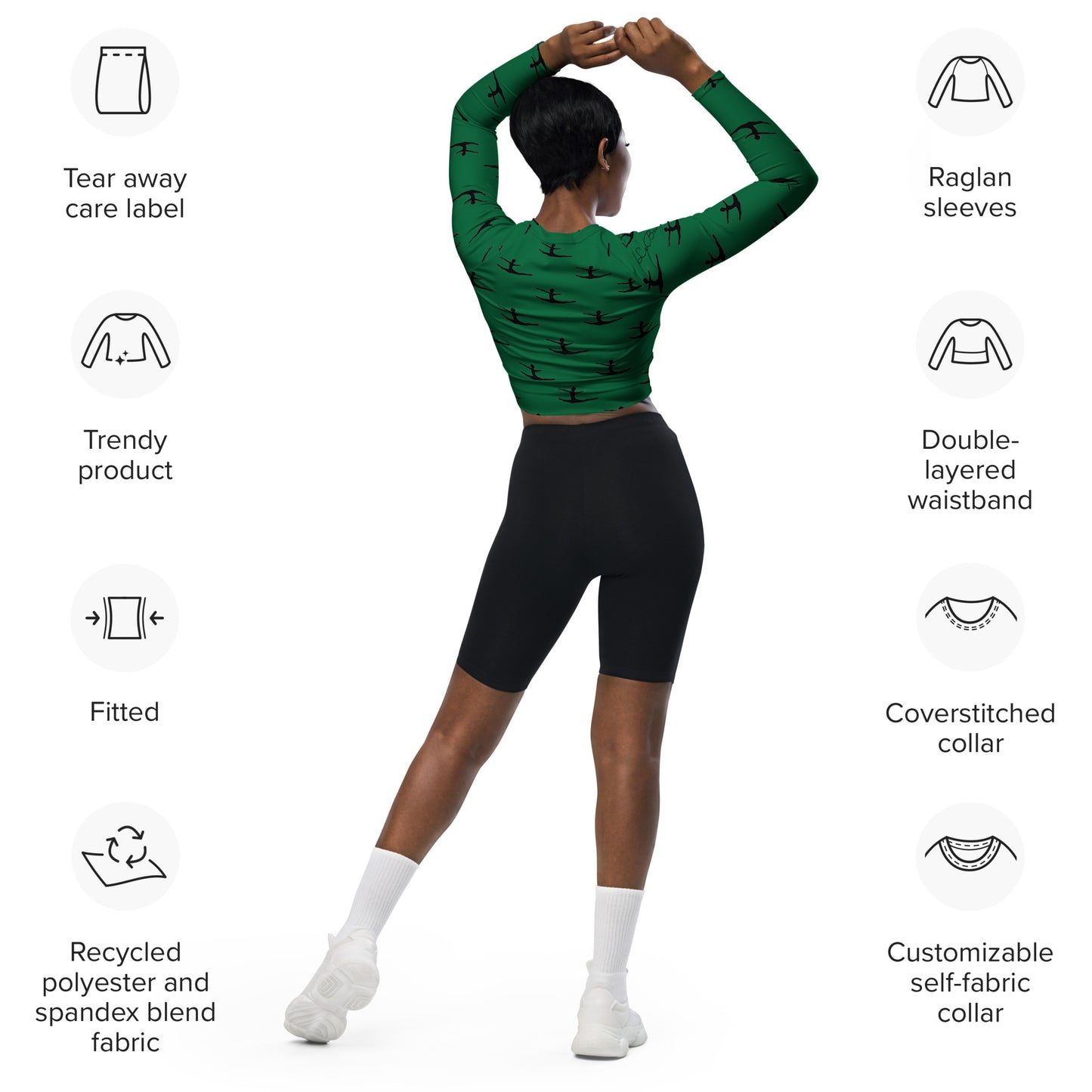 Emerald Grand Jete Recycled long-sleeve crop top