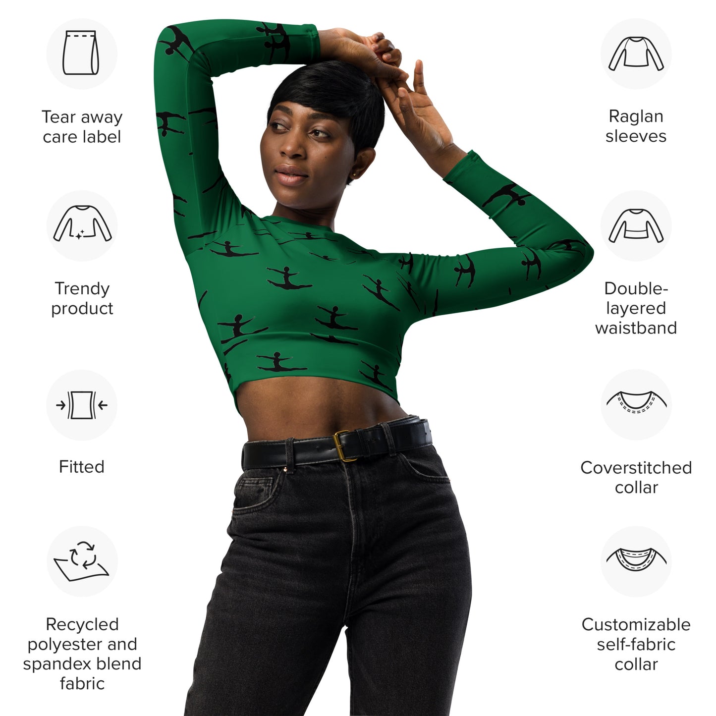 Emerald Grand Jete Recycled long-sleeve crop top