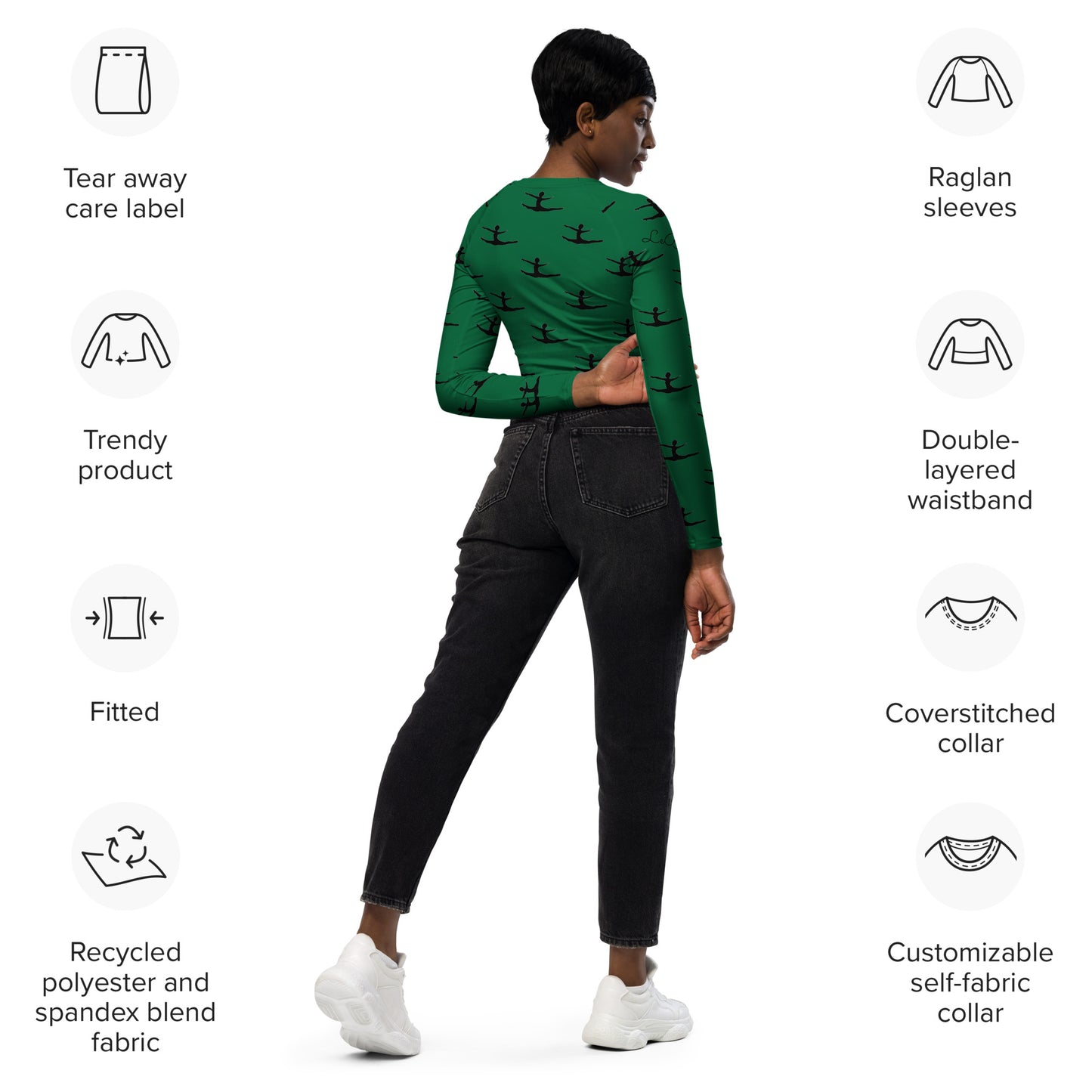 Emerald Grand Jete Recycled long-sleeve crop top